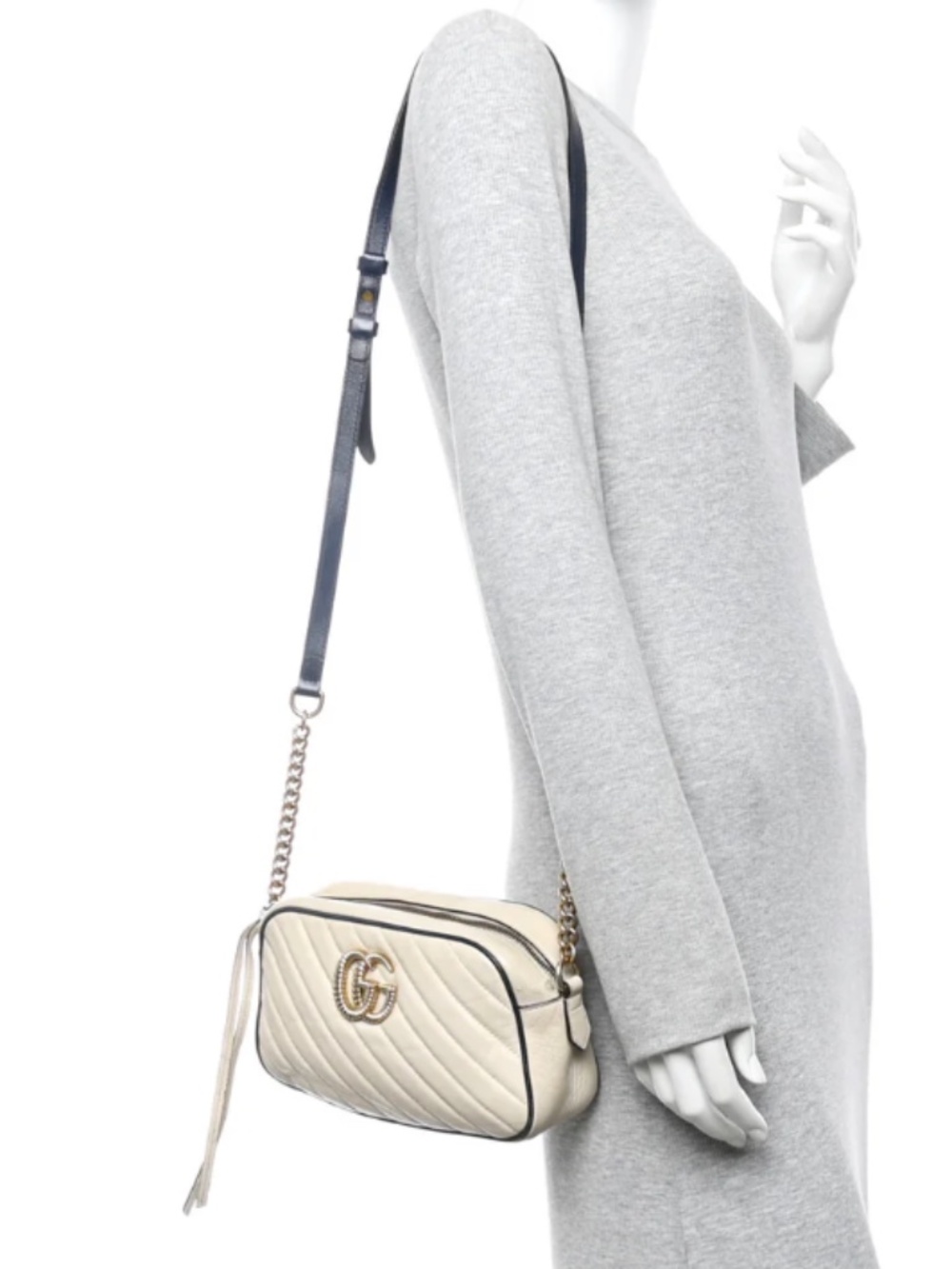 Gucci GG Marmont Torchon Small Camera Bag in Mystic White, Blue Agata - Picture 2 of 6